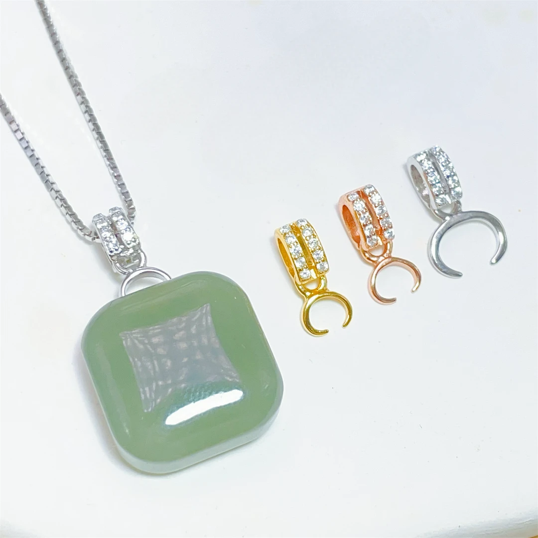 925银银制品 925银牛鼻孔左右孔大号卡扣吊坠扣横向扣夹扣diy配件