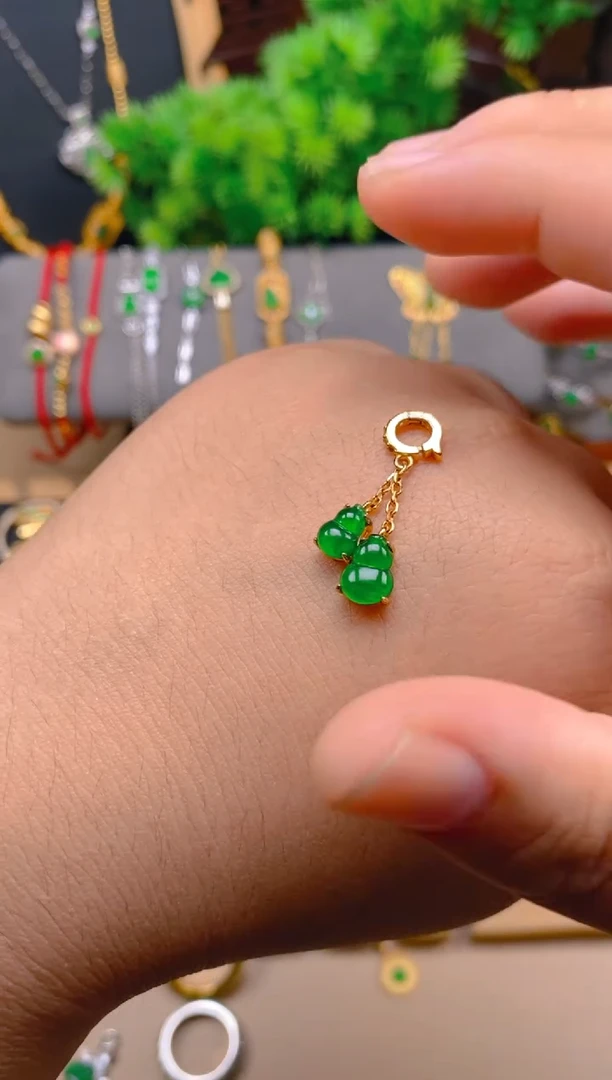 吊坠(不含链)银S925镶嵌翡翠金色双葫芦吊坠