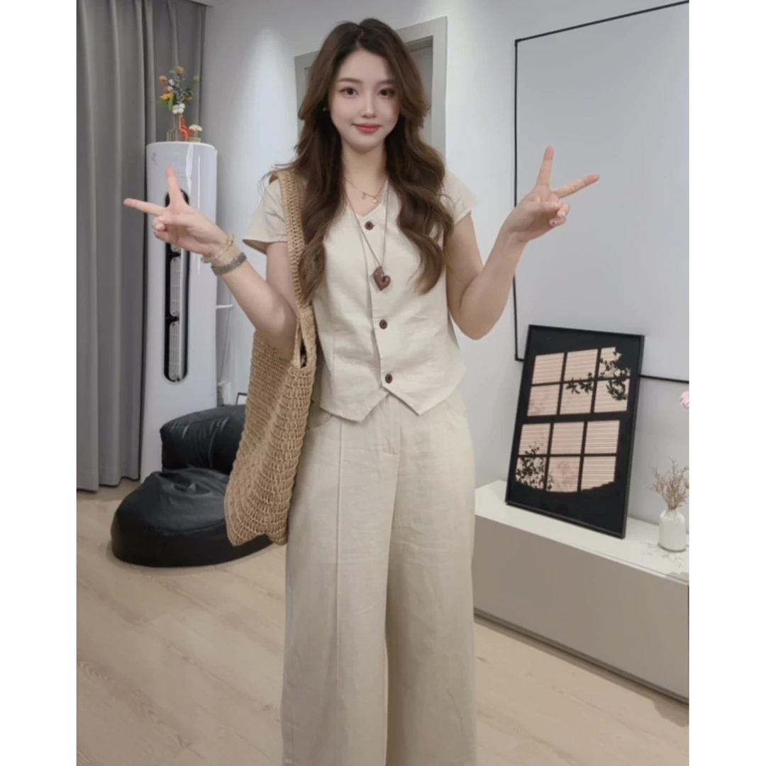 老钱风套装2025新款洋气减龄裤子长短任选阔腿裤两件套
