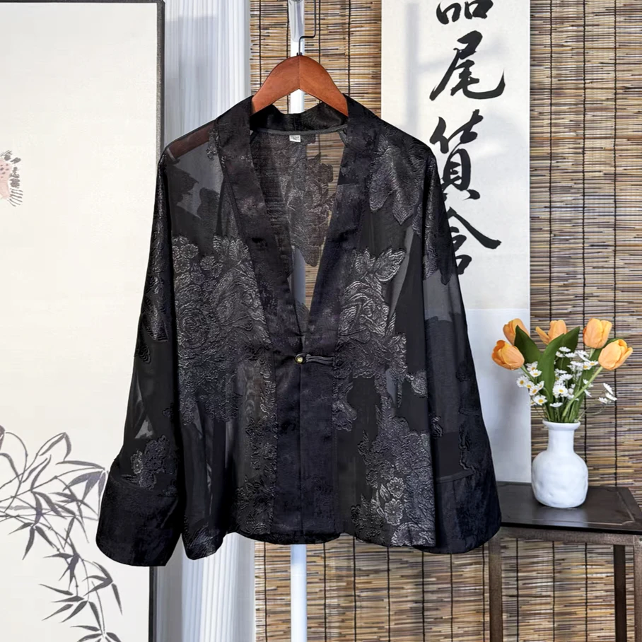 设计师防晒外套女2025新中式提花重工百搭国风上衣