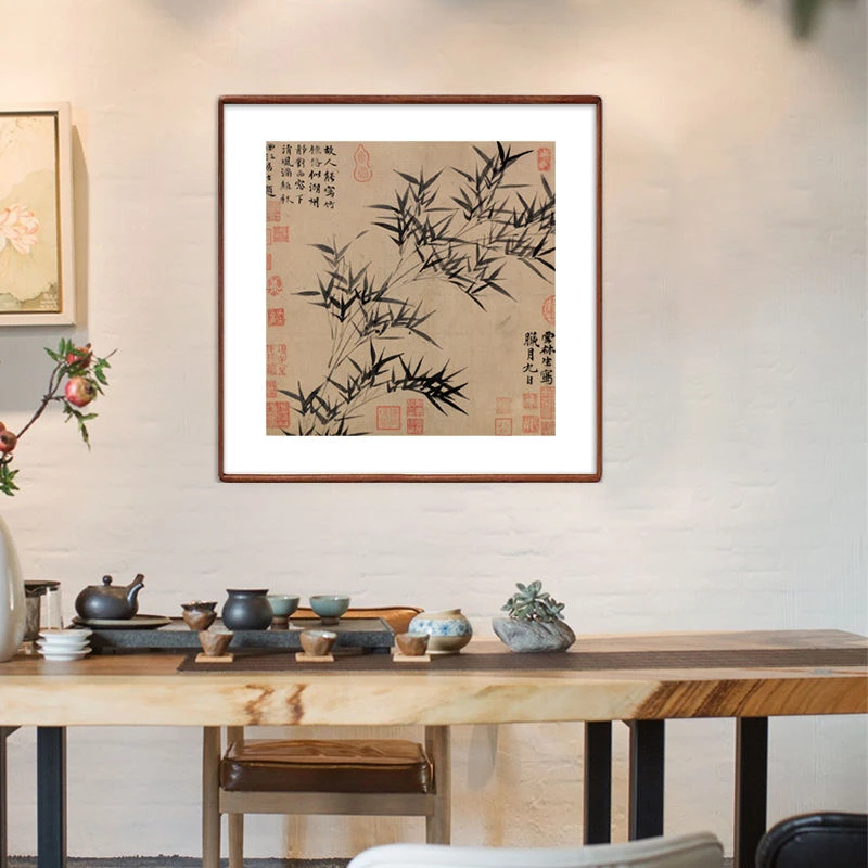 聿画实木装饰画《墨竹图》40*40，斗方，客厅，书房，茶室，玄关装饰画