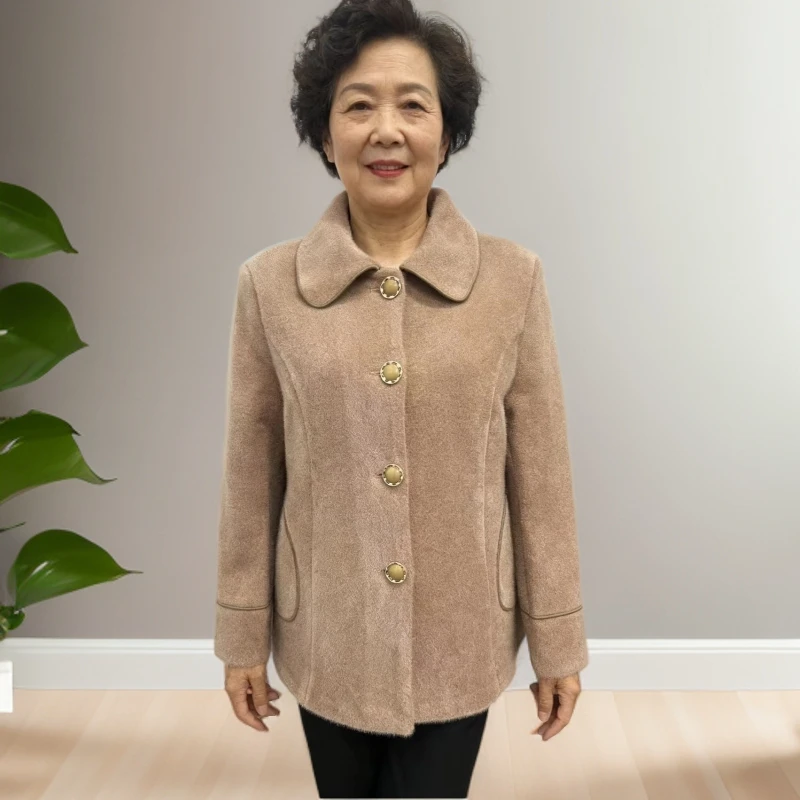 11225-秋冬新款翻领单排扣气质中老年妈妈装开衫外套女（康燕）