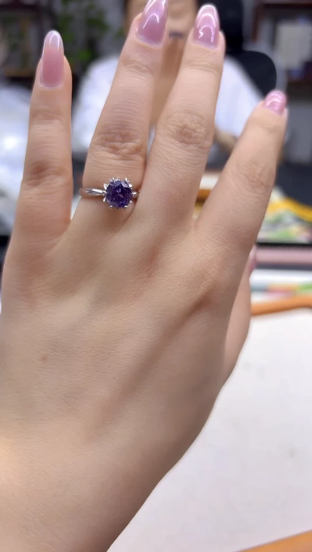 银S925镶嵌戒指紫晶DIY款J142