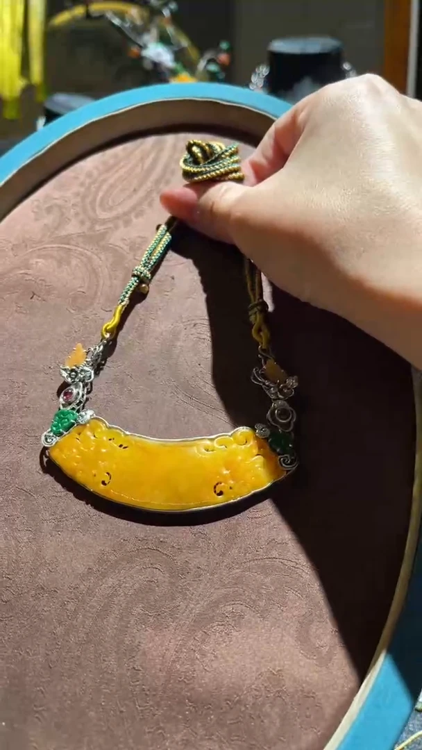 项链银S925镶嵌翡翠红翡绿翠