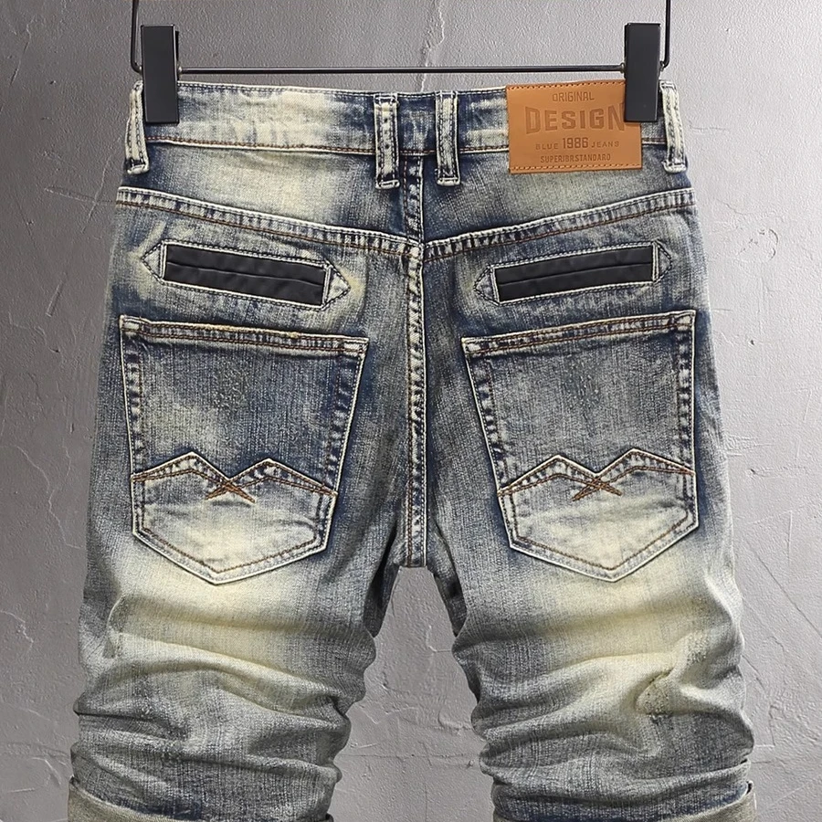 Cebrodz夏季新款破洞牛仔短裤男复古英伦怀旧韩版中裤百搭弹力修