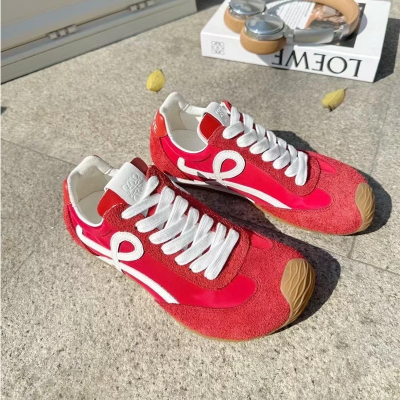 欧洲站拼色内增高（5-CM）休闲百搭真皮透气女鞋圆头系带爆款平底鞋