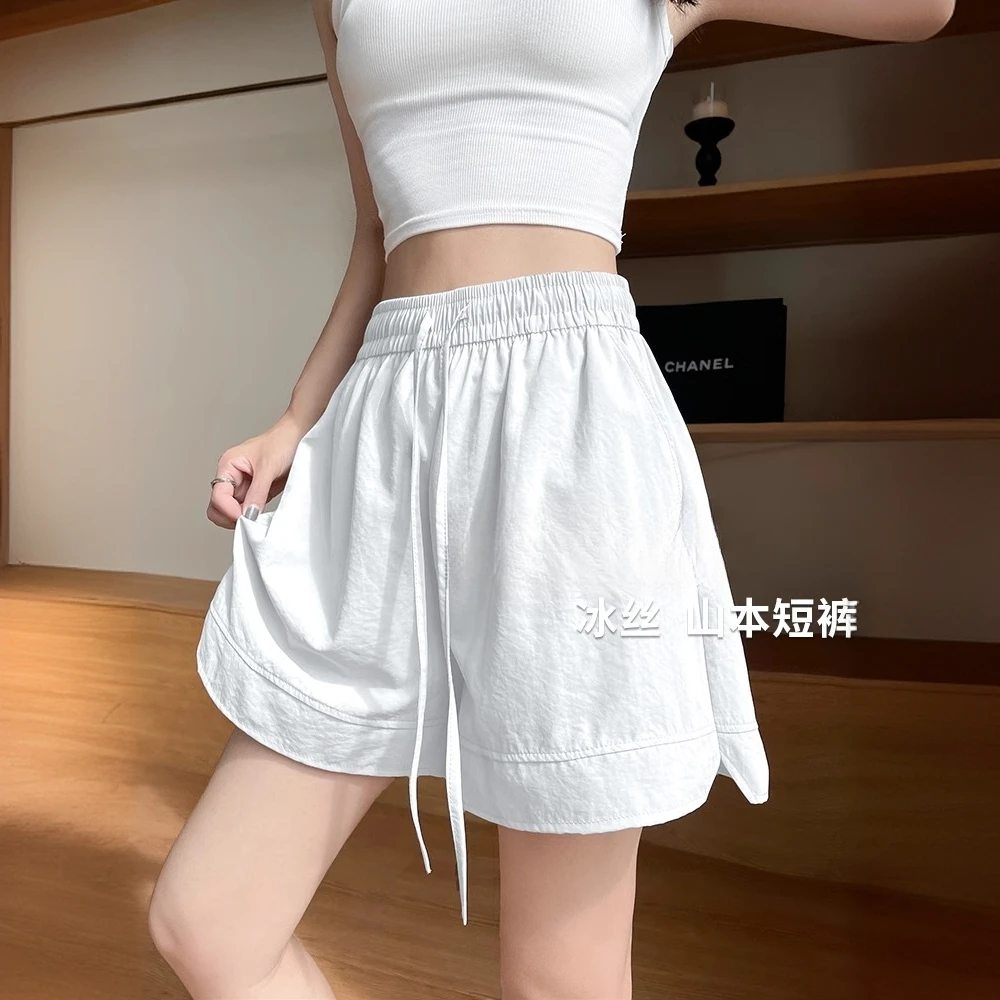 白色冰丝山本短裤女夏季2025新款外穿休闲宽松阔腿中裤五分运动裤