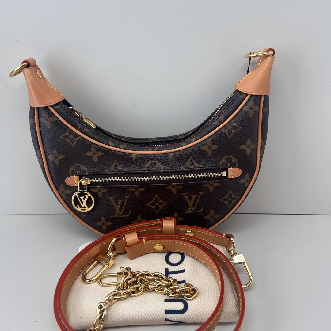 99新 LouisVuitton/路易威登 女士时尚老花豌豆腋下单肩二奢包包