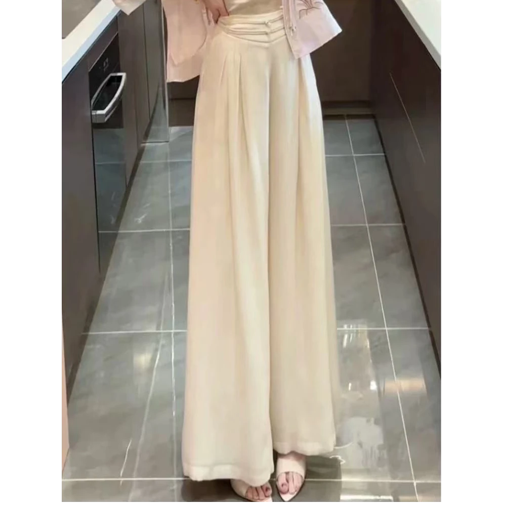 【白云裤】2025夏季新款时尚百搭禅意少女温柔高腰气质垂感阔腿裤