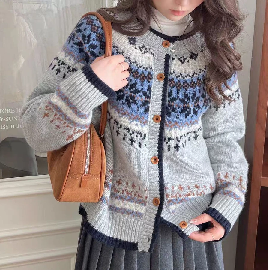 线下299#法式复古费尔岛系列厚款秋冬高级感针织开衫774