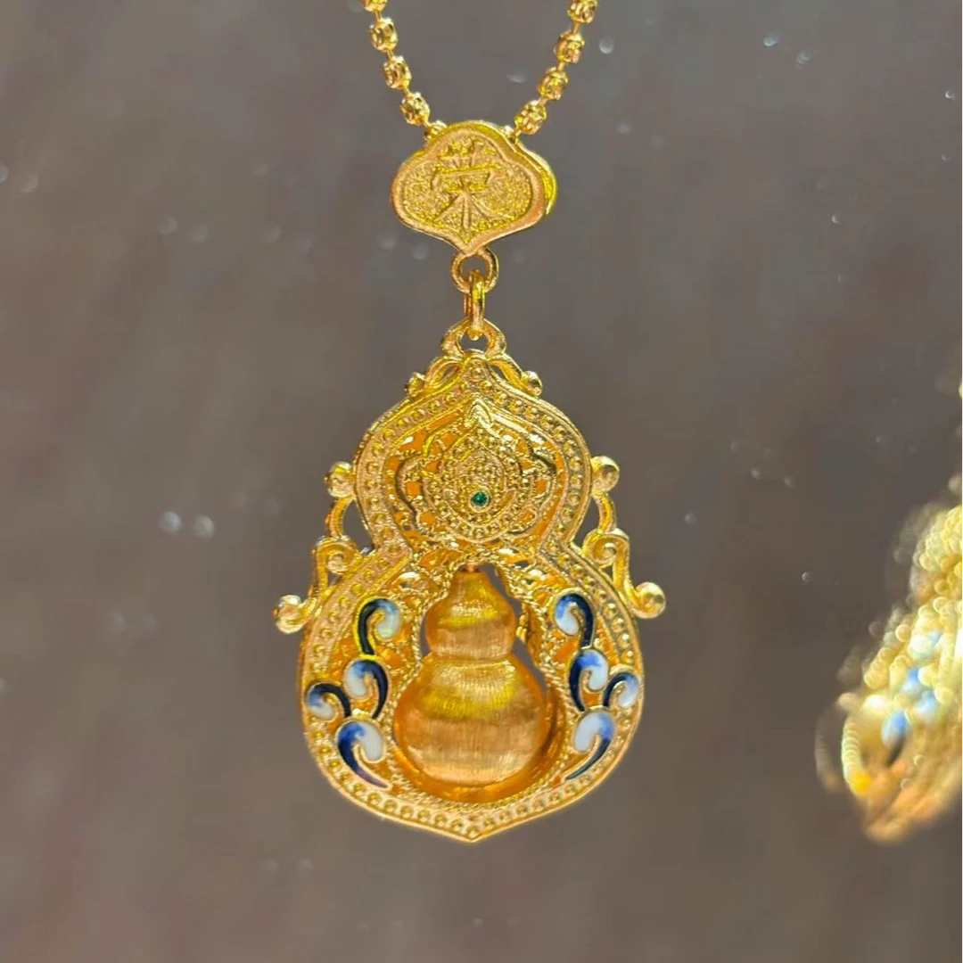 【伟新源】足金999 镶嵌工艺 镶嵌青花福禄（不含链）