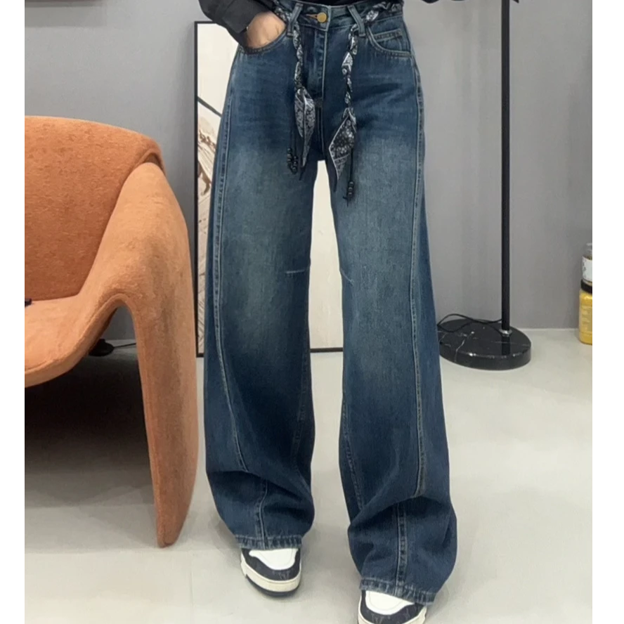 ZM25年新款常规腰带设计款弯刀阔腿牛仔裤2871