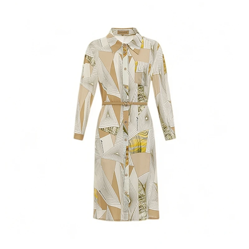 【粉丝专属】雅格上美 2025几何九分袖设计女抗皱连衣裙A24CF69J17