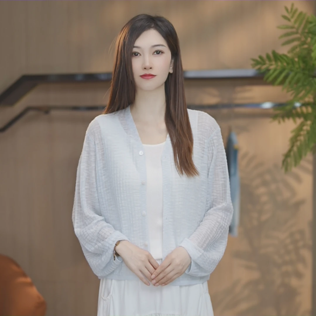 【林林定制】华夫格轻薄款防晒衣空调衫百搭宽松显瘦V领开衫女9201