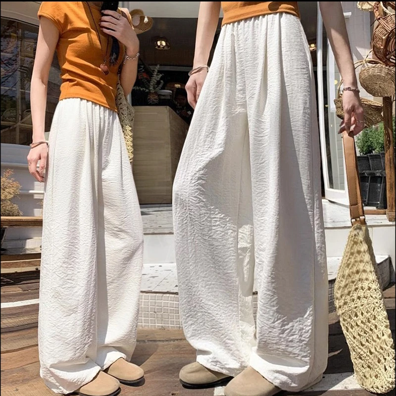 2025夏季时尚奶芙裤女百搭休闲慵懒风直筒裤子新款宽松高腰阔腿裤
