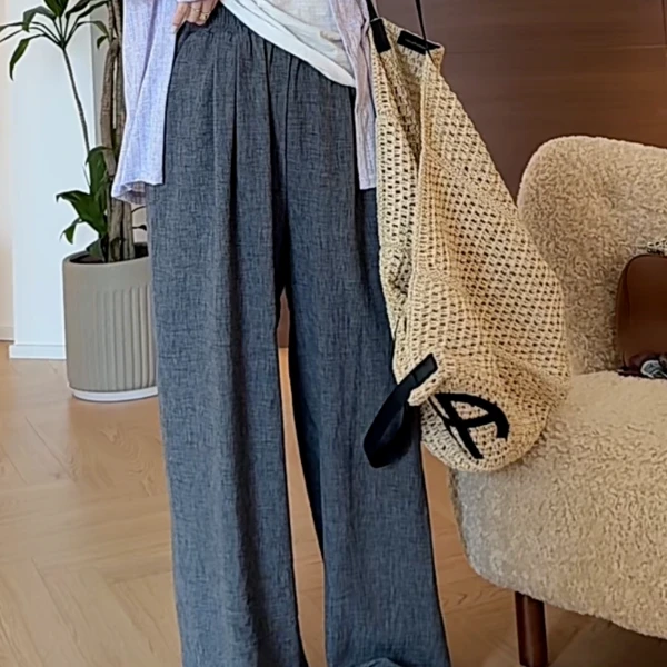 【瘦瘦】大码夏季纯色气质显瘦宽松休闲外穿高腰麻裤S01417