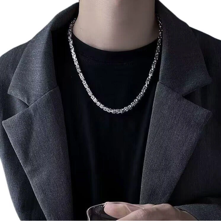 钛钢项链 男款潮流饰品欧美霸气方形钛钢项链时尚个性百搭帝王链