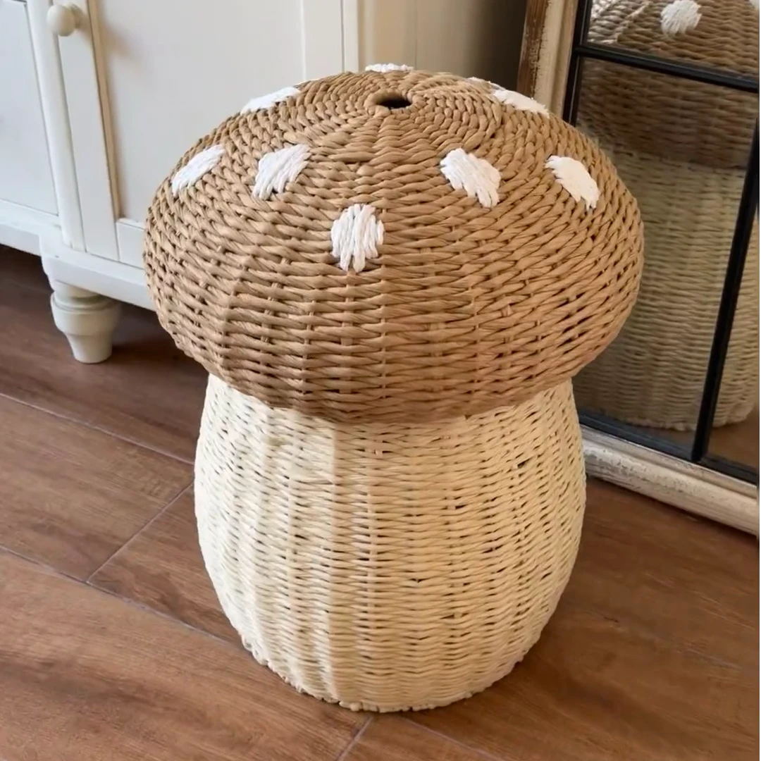 衣服收纳筐ins风格儿童装饰照蘑菇造型可爱提篮手工纸绳编织