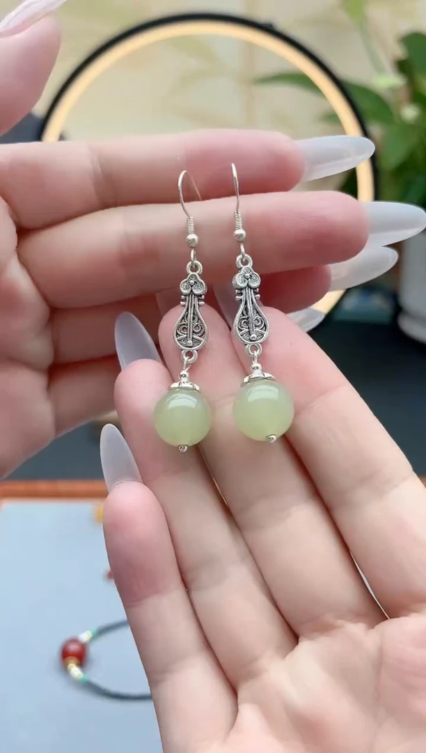 东陵石银S925镶嵌耳饰6233