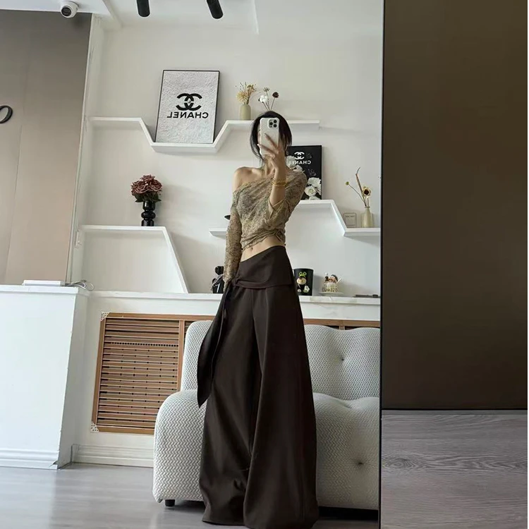 气质辣妹宽松遮胯阔腿裤女早秋新款设计感高腰绑带松弛感休闲裤