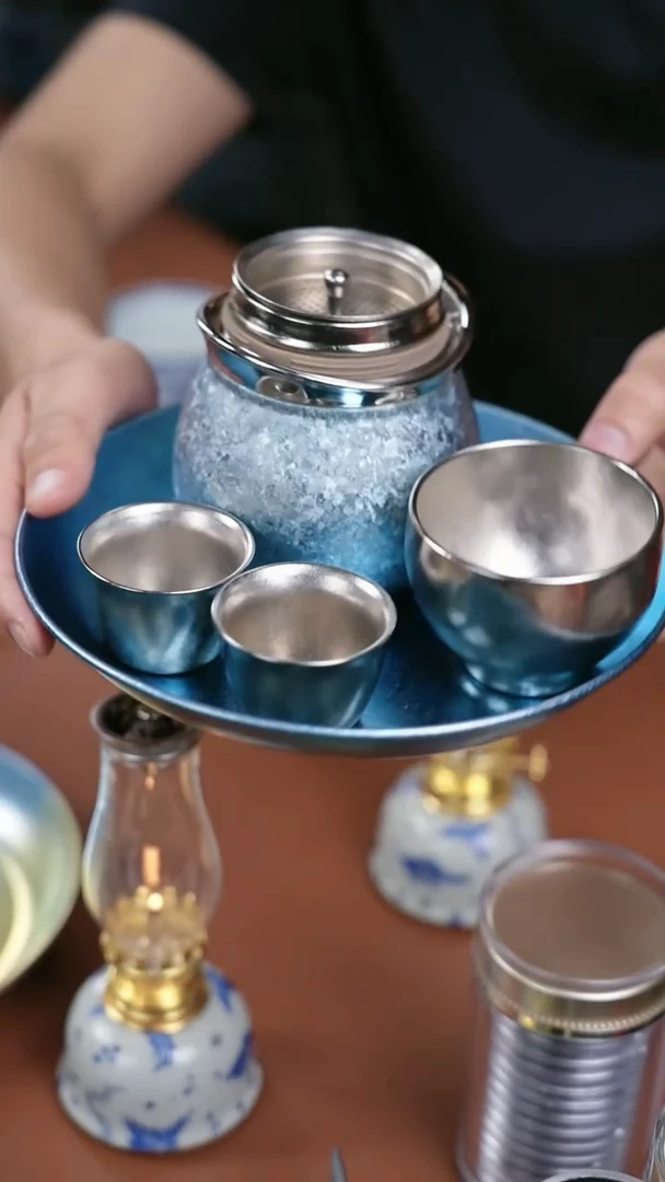 钛纯钛福禄宝瓶+钛盘 蓝 配蓝色钛盘