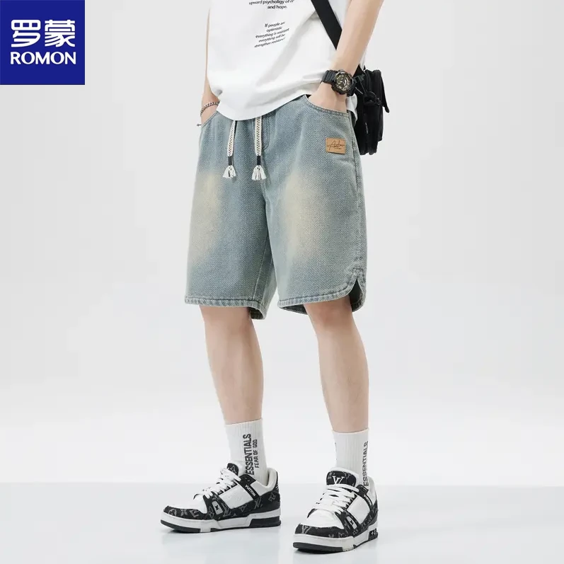罗蒙星空纹五分牛仔短裤男夏季薄款宽松直筒潮牌复古休闲5分中裤