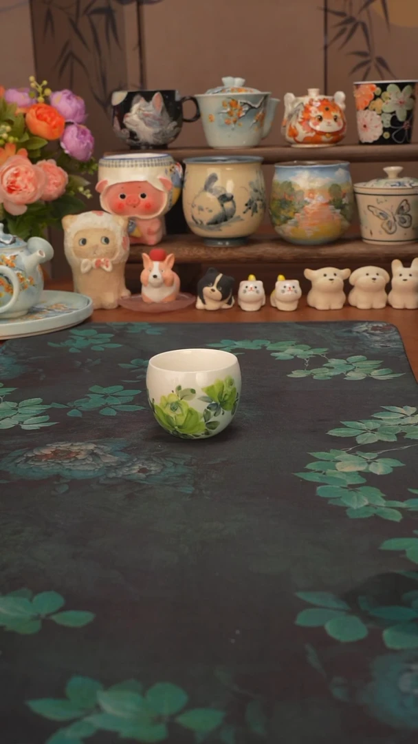 手绘  绿玫瑰小蛋杯