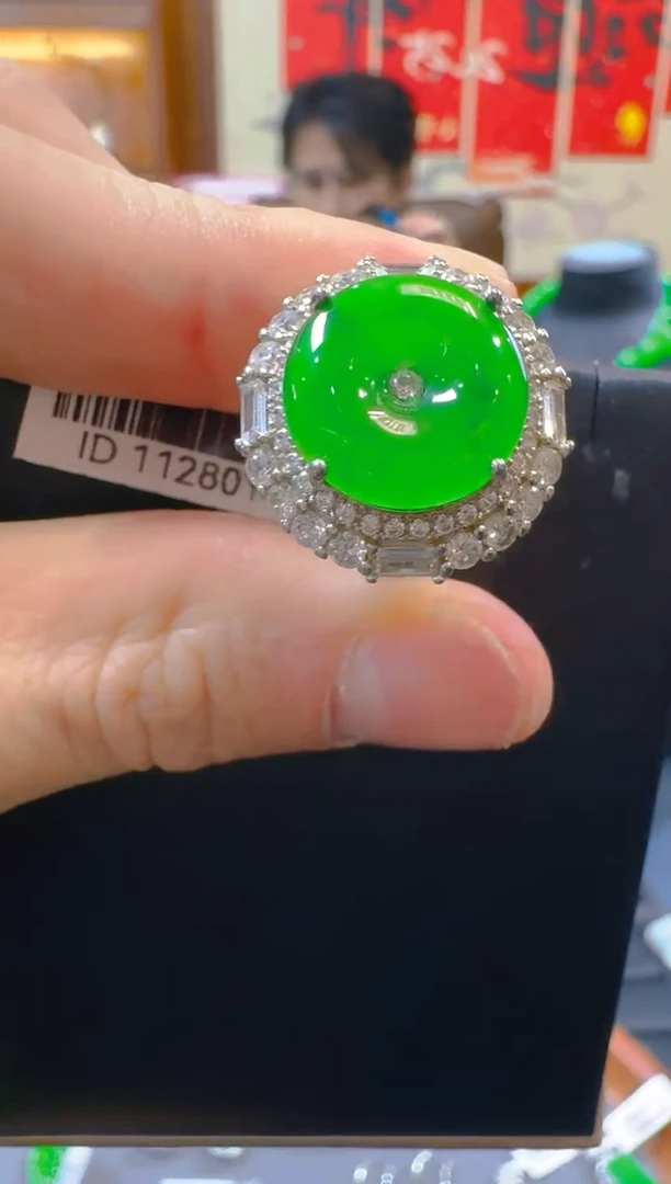 银S925镶嵌戒指翡翠天然A货翡翠