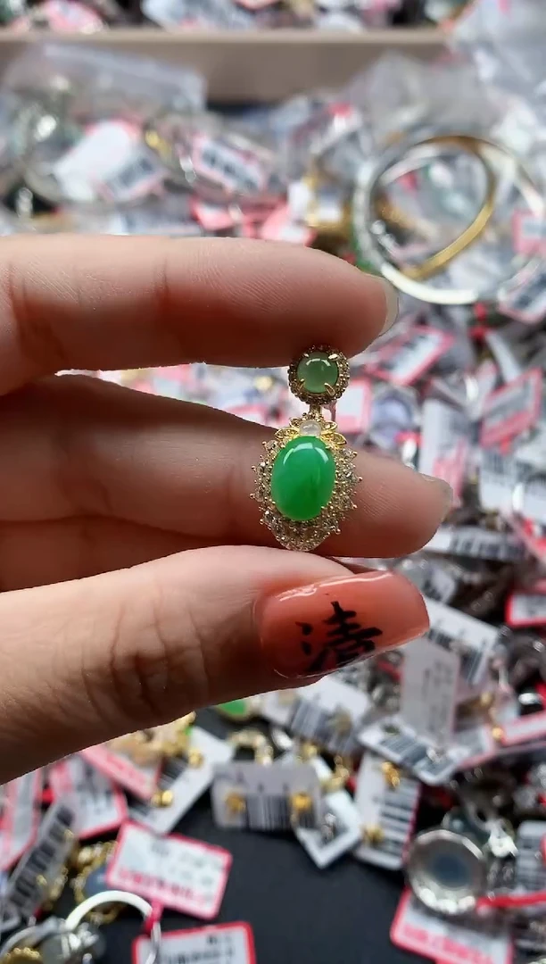 银S925镶嵌戒指翡翠天然A货缅甸翡翠