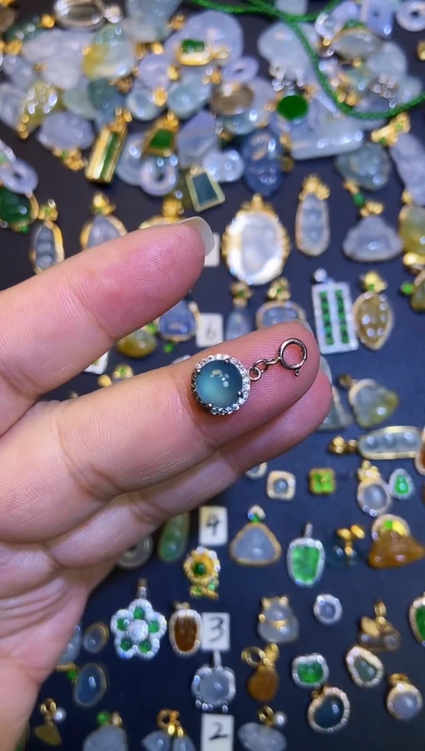 翡翠银S925镶嵌吊坠(不含链)天然A货翡翠