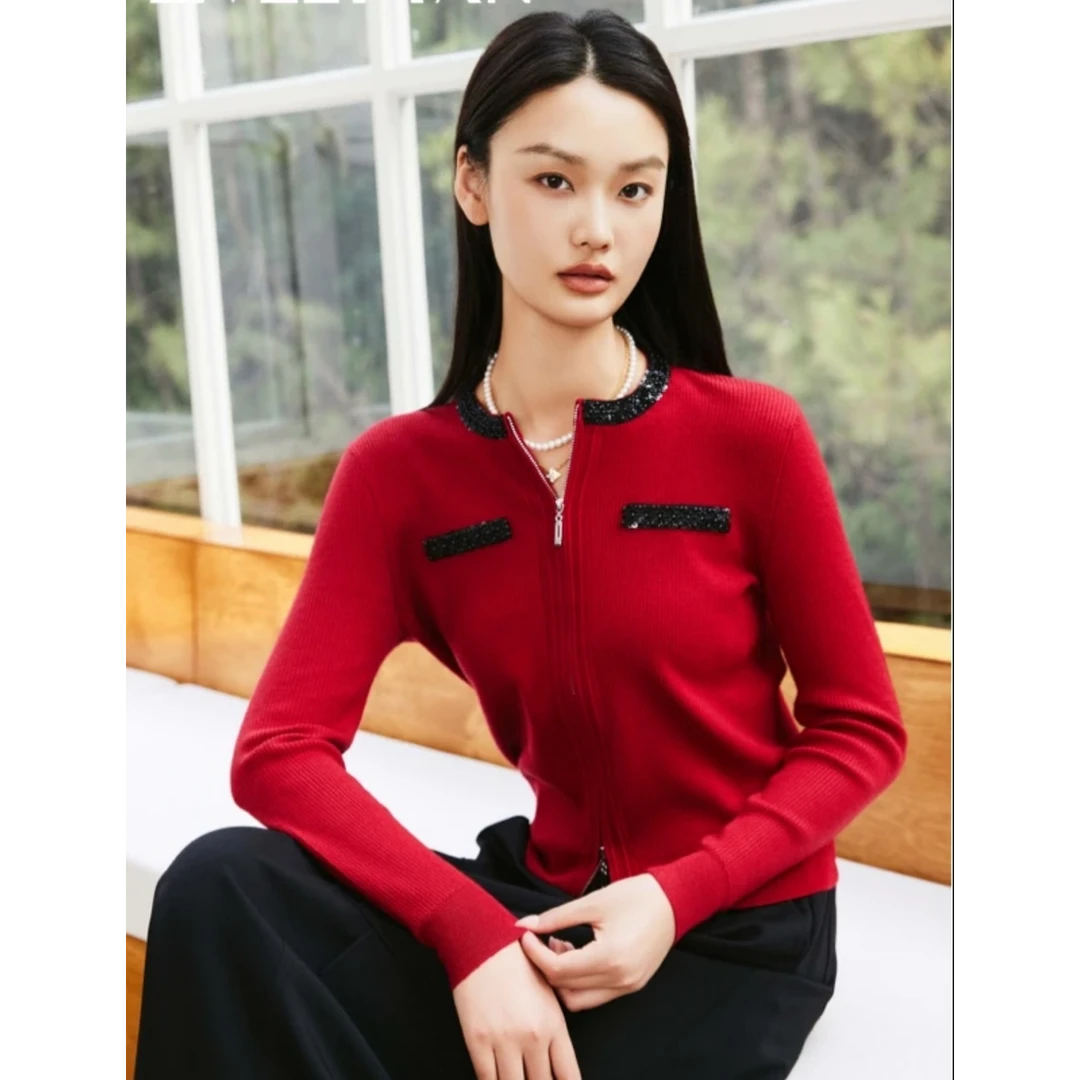 LIVELY.YAN俪妍春款钉珠针织开衫