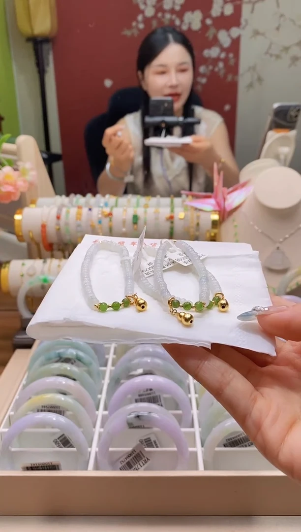 银S925镶嵌手串翡翠2号算盘珠手串/多样性发其一