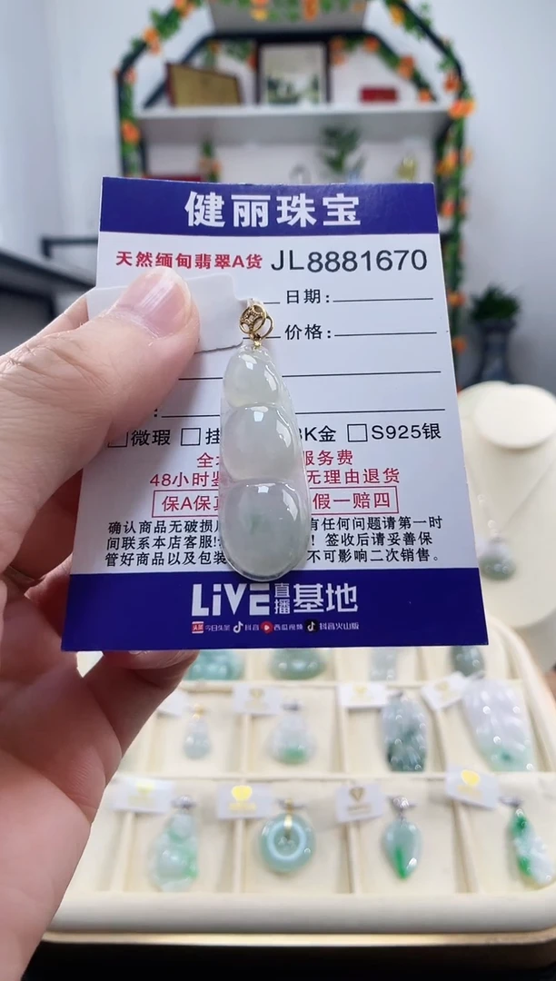 颈饰18K金镶嵌翡翠天然缅甸翡翠 富贵豆(一物一证)+银链