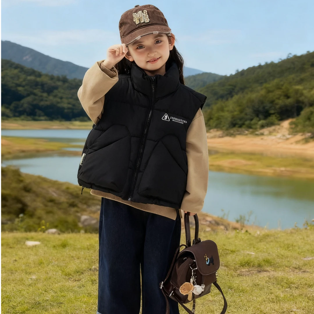 儿童双面马甲厚款外穿外套洋气女童字母秋