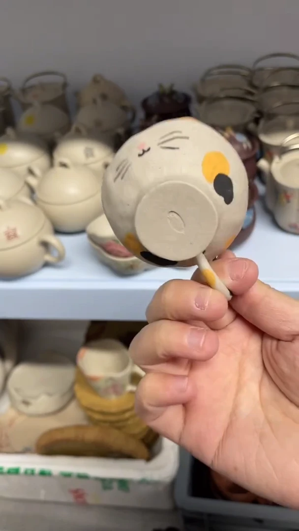 茶壶紫砂三花手把杯