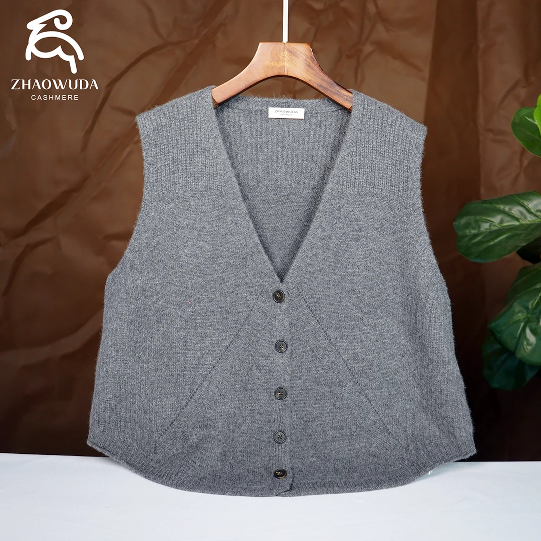 女厚款纯色马夹复古羊绒开衫马甲秋季时尚羊绒马甲