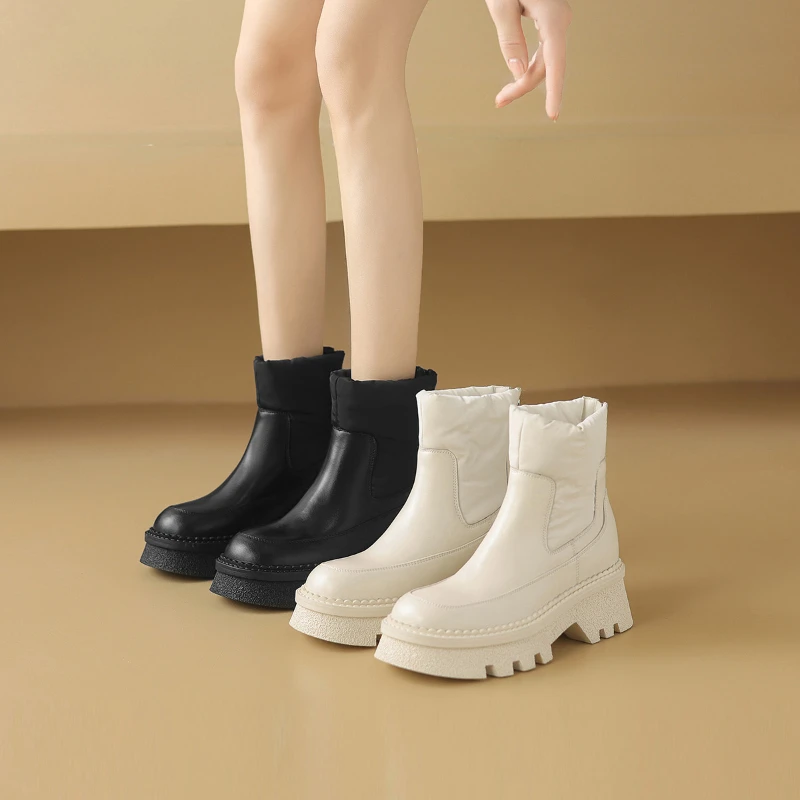 【极寒靴】【羊毛加羽绒棉】阿么手工女鞋时尚厚底短靴女6CM加厚百搭