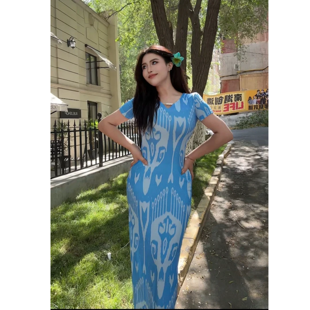 9808民族风艾德莱斯花纹福利款女装连衣裙