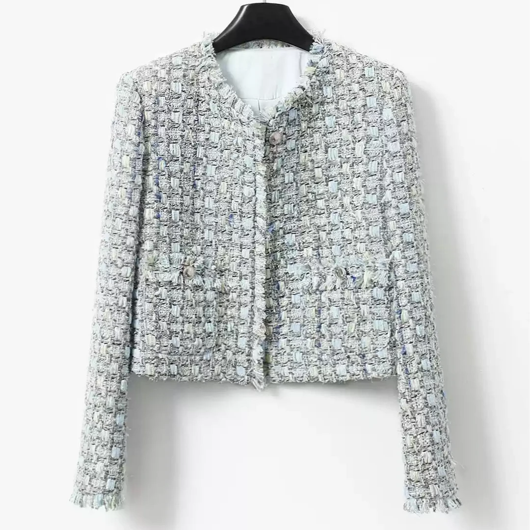 短外套小香风气质短款时尚百搭复古编织粗花呢长袖休闲春季#0EY