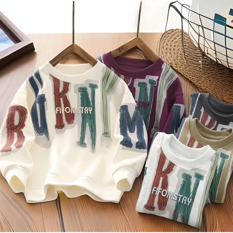 儿童卫衣男童秋装字母印花刺绣休闲长袖套头衫B类中大童春秋童装