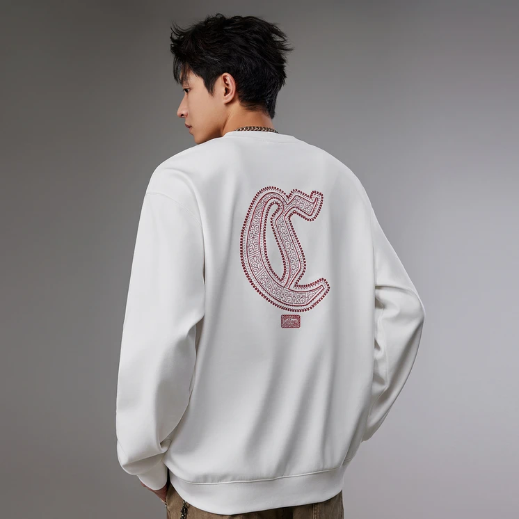 【国风印绣】卡宾男装加绒长袖卫衣秋冬季新款保暖圆领内搭宽松上衣