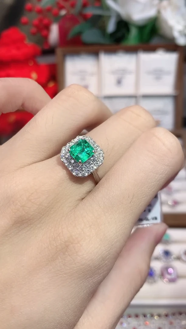 铂Pt900镶嵌戒指祖母绿1.65ct/天然宝石/七天无理由