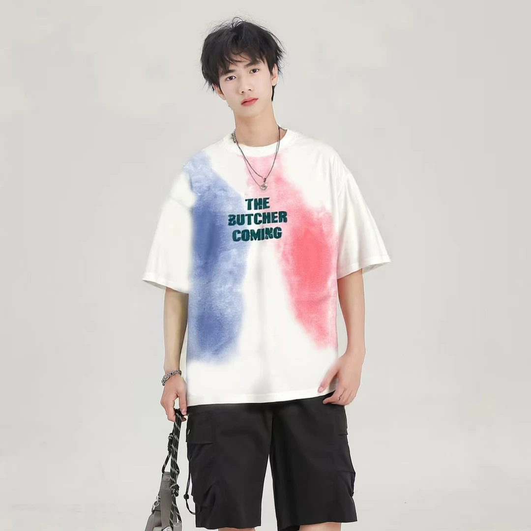 5863扎染绿青少年时尚潮流休闲短袖T恤