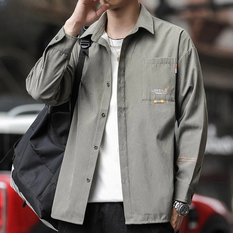 男士长袖衬衫2025年秋季美式工装上衣服宽松休闲衬衣外套