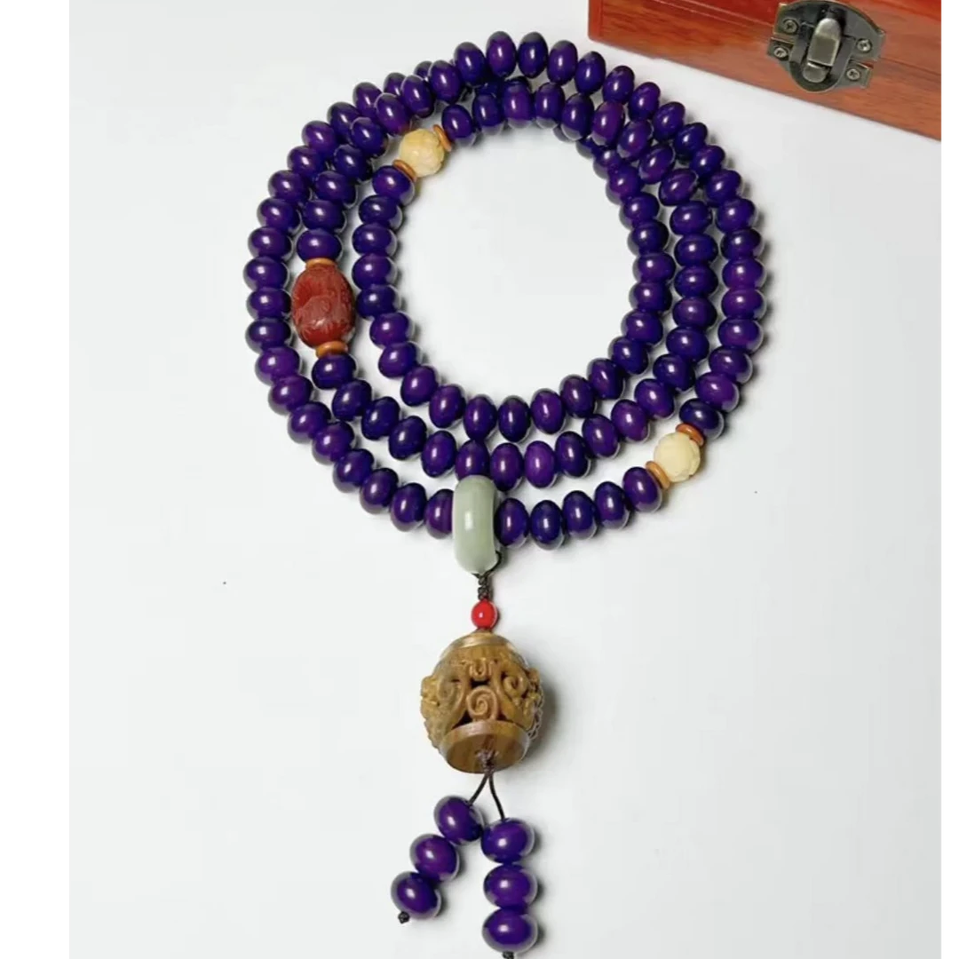 天然白玉菩提根 紫气东来紫玉菩提108颗香囊款手串文玩手持