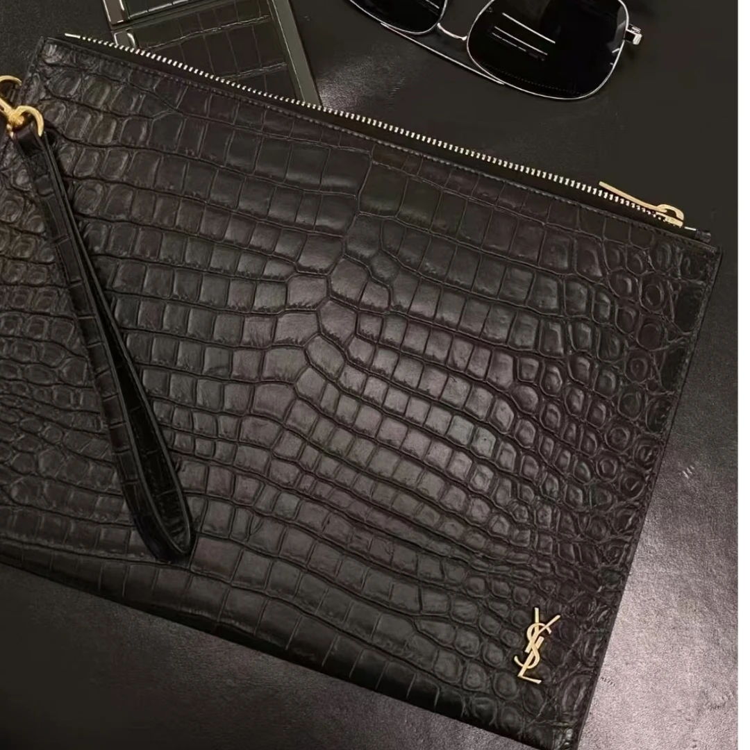 95新 YSL/圣罗兰 鳄鱼压纹手拿包B5599