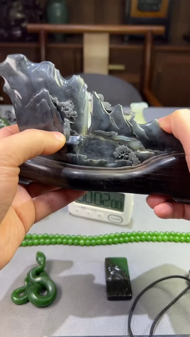 【闪购商品】和田玉摆件未镶嵌青花山水摆件