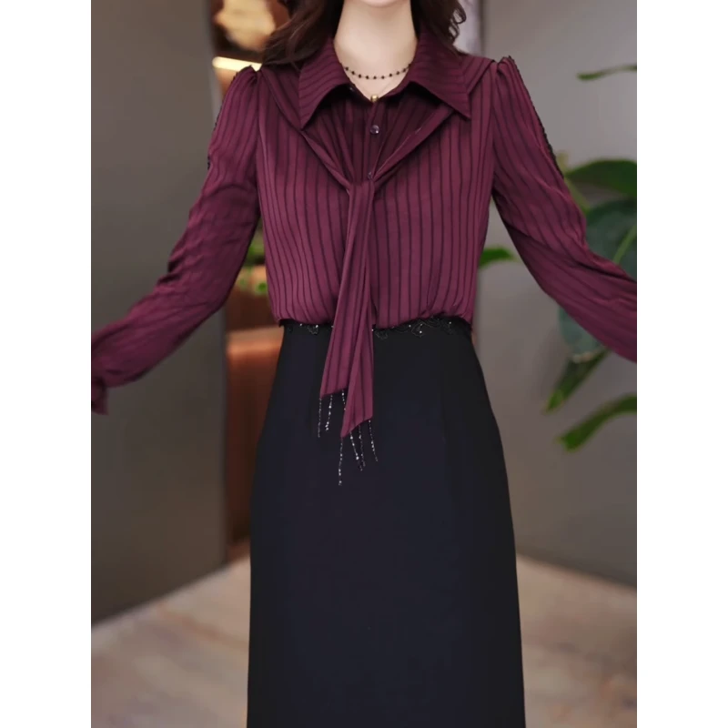 玫妖妖时尚简约气质假两件连衣裙2025秋季新款高端精致减龄中长裙