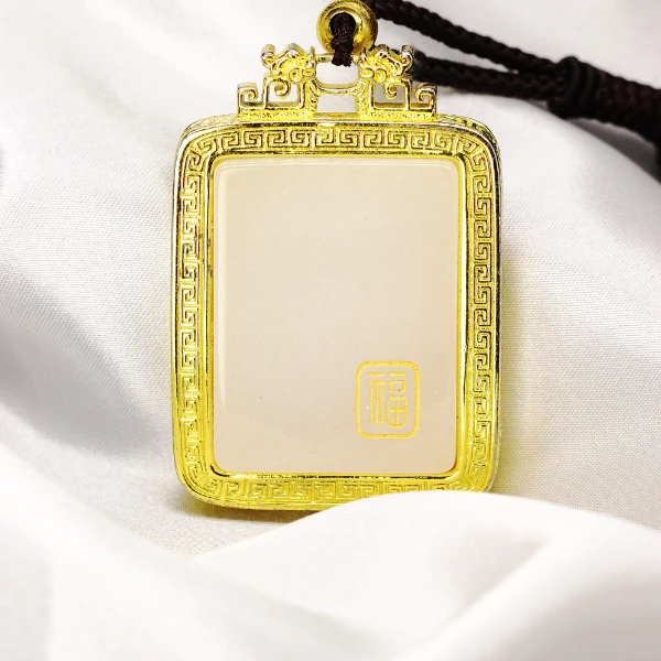 天然新疆金丝玉男女同款福字无事牌玉吊坠颈饰镶嵌玉石平安Y669