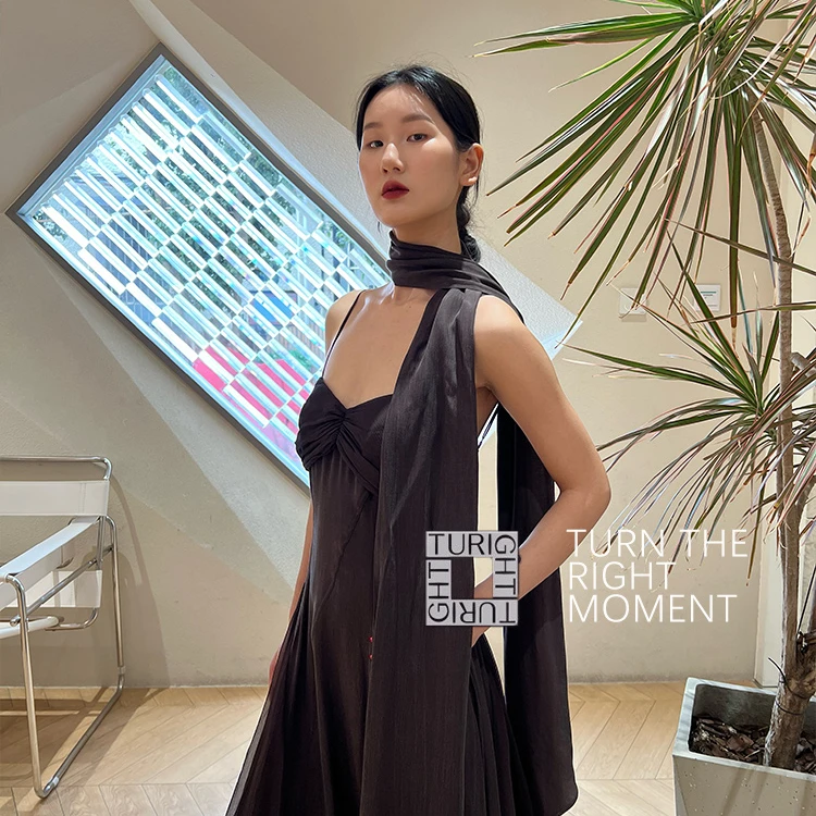 TURIGHT买手店24AW现货ELYWOOD设计师品牌时尚 褶皱纱质连衣裙